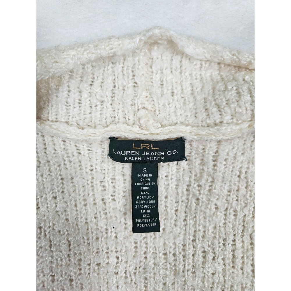 LRL Ralph Lauren Cardigan Women's Small White Black Wool Blend Knit Open‎ Casual - Picture 5 of 9